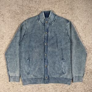 PETER MILLAR Seaside Indigo Cardigan In Washed Indigo Size XL